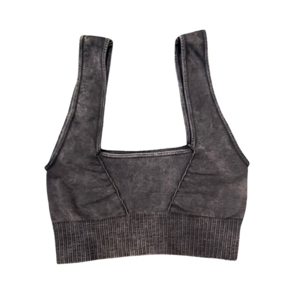 Free People Never Better Sports Bra – Square Neck Ribbed Gray, Size S